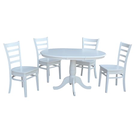 International Concepts Round 36 in Round Extension Dining Table with 4 Emily Chairs, White, 36 in W, 48 in L, 28.9 in H K08-36RXT-C617-4